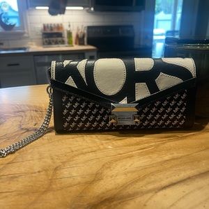 Michael Kors Leather Logo Wristlet with Removable Chain and Coin Purse